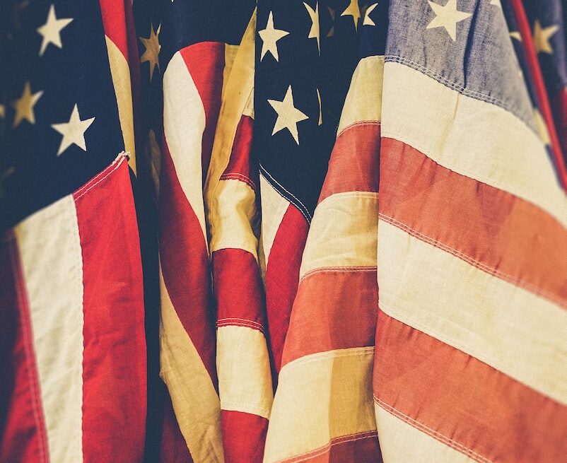 closeup photo of United States of America flag
